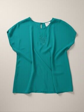 Joanna Plus Teal Garden Breeze Embroidered Leaves Accent Tunic – Size 18W